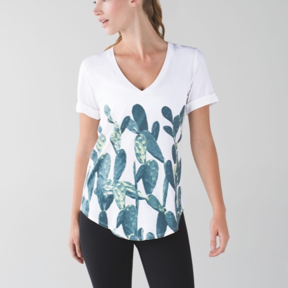 lululemon athletica White and Green V-Neck Top